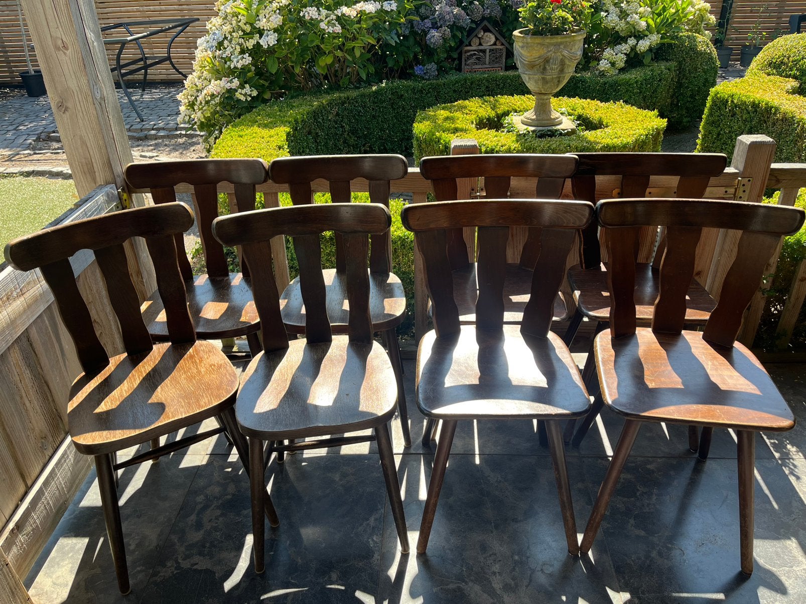 8 oersterke café stoelen, Ophalen, Gebruikt, Bruin