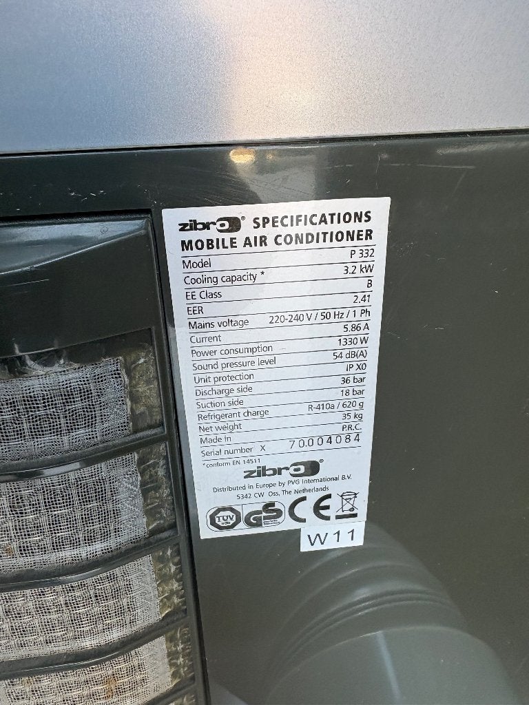 Zibro p332 mobiele airco, Ophalen, Gebruikt, 3 snelheden of meer, Koelen en Ontvochtigen