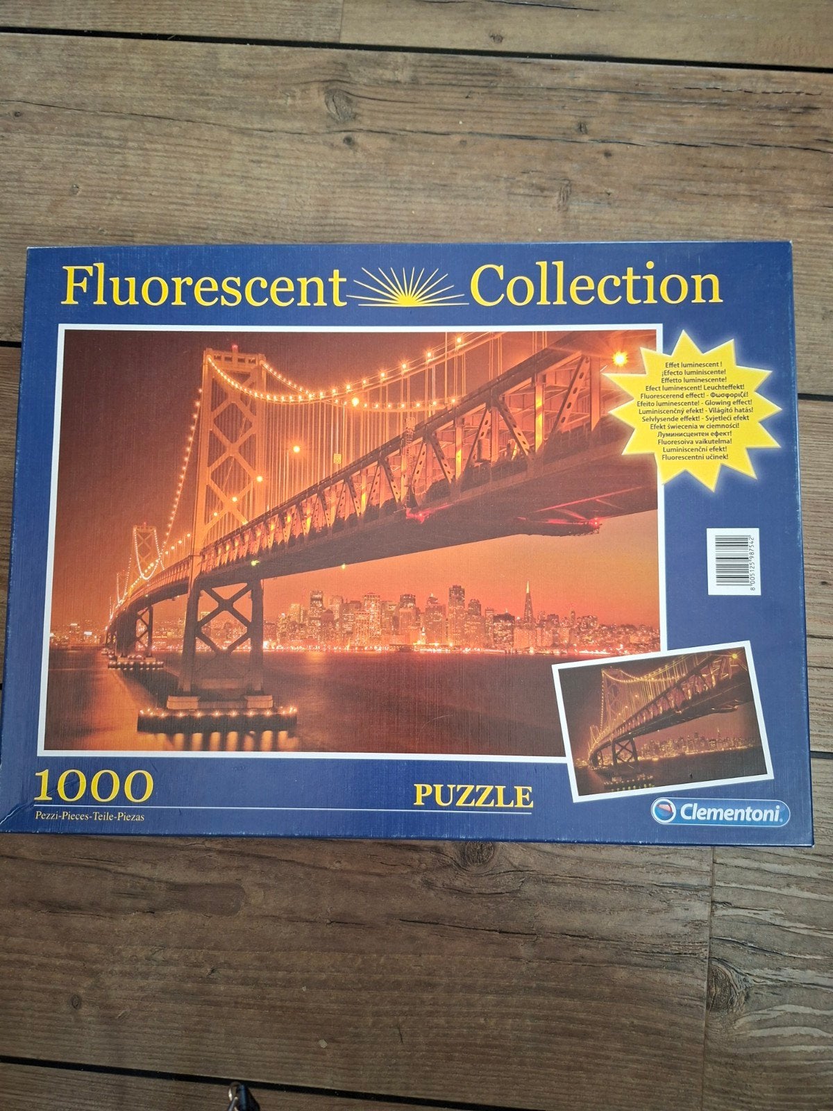 Clementoni Fluorescent Collection l - Golden Gate Bridge, Hobby en Vrije tijd, Ophalen of Verzenden, 500 t/m 1500 stukjes, Zo goed als nieuw