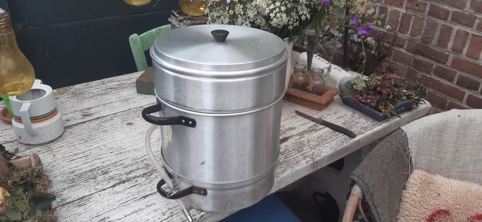 Originele Sappan (ontsapper) compleet om puur sap te maken, Huis en Inrichting, Ophalen of Verzenden, Gebruikt, Aluminium, Overige typen