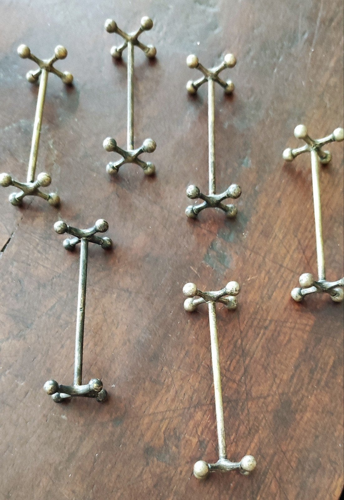 Zes antieke messenleggers. Messing dat ooit verzilverd was., Antiek en Kunst, Ophalen of Verzenden