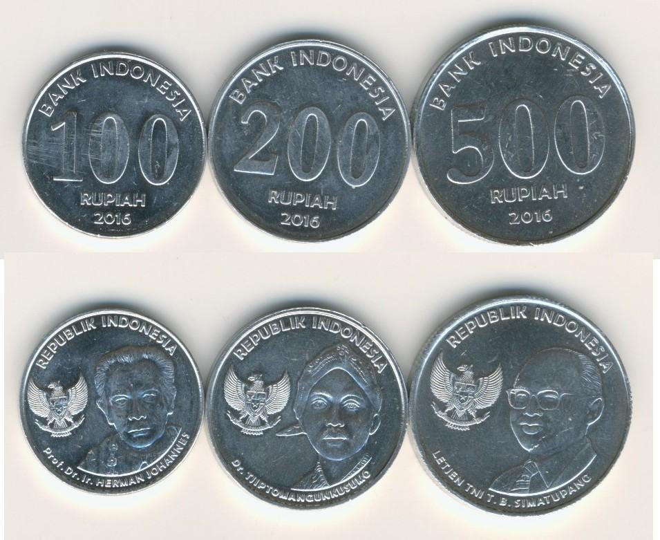 Indonesie 100-200-500 Rupiah 2016 Munt r-135 jdu, Verzenden, Zuidoost-Azië, Setje
