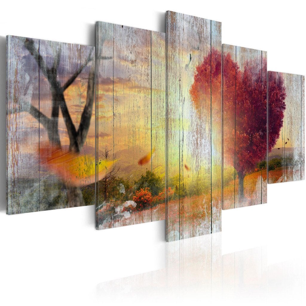 776 Sunset Hart Natuur 5 Luik Canvas Schilderij 200x100cm, Antiek en Kunst, Kunst | Schilderijen | Abstract, Ophalen of Verzenden