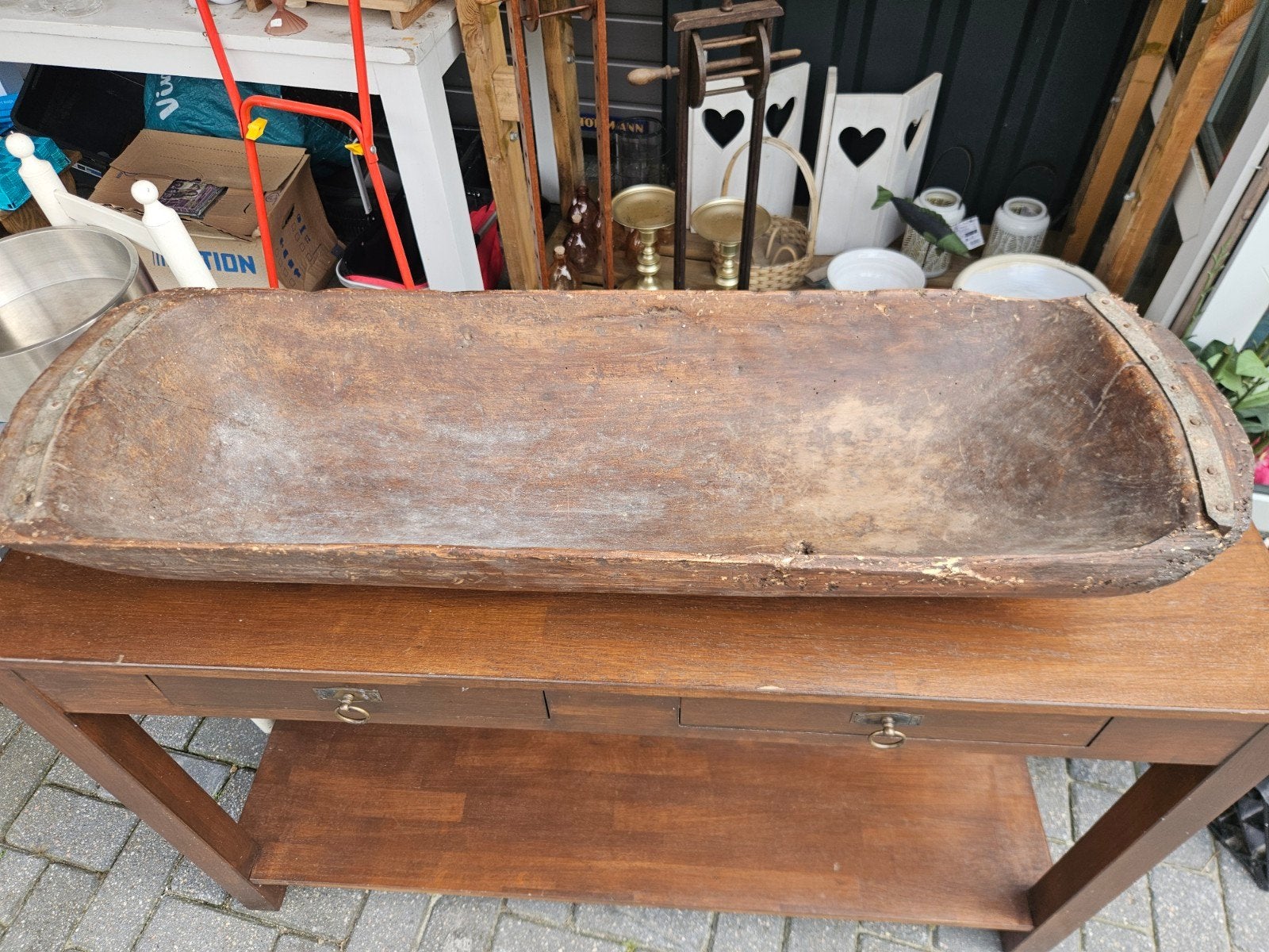 Oude antieke houten deegtrog 19 eeuw, Huis en Inrichting, Ophalen, 100 tot 150 cm, Deegtrog, Antiek