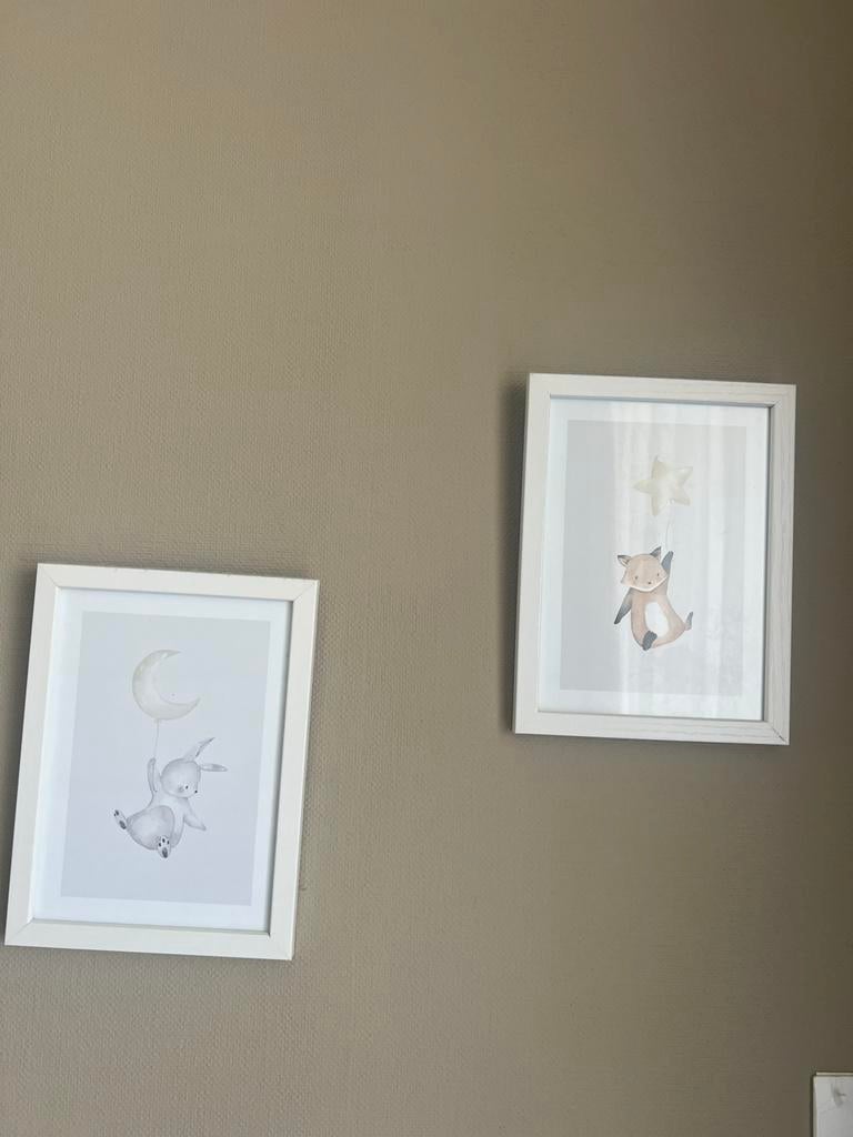Leuke kinderposters: konijn en vosje met ballonnen, Ophalen of Verzenden, Zo goed als nieuw, Wanddecoratie
