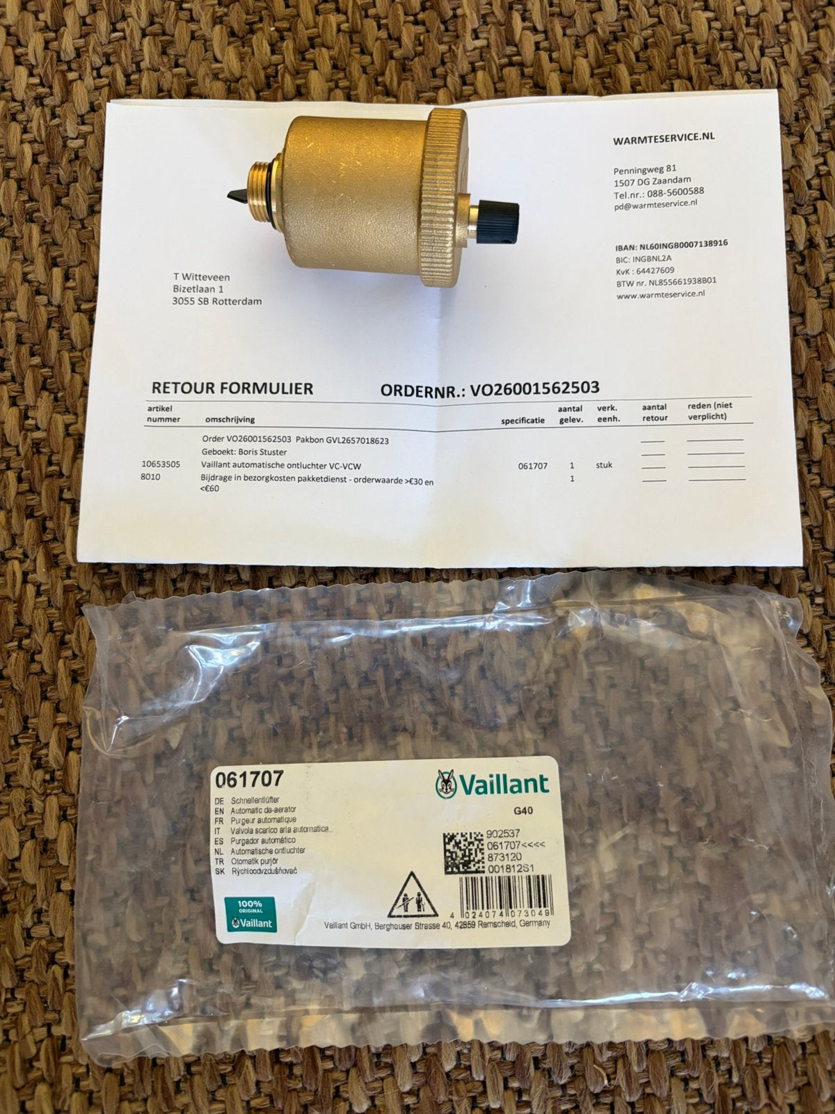 Vaillant automatische vlotter ontluchter messing, Doe-het-zelf en Verbouw, Minder dan 30 cm, Cv-ketel of Combi-ketel, Nieuw, Minder dan 60 cm