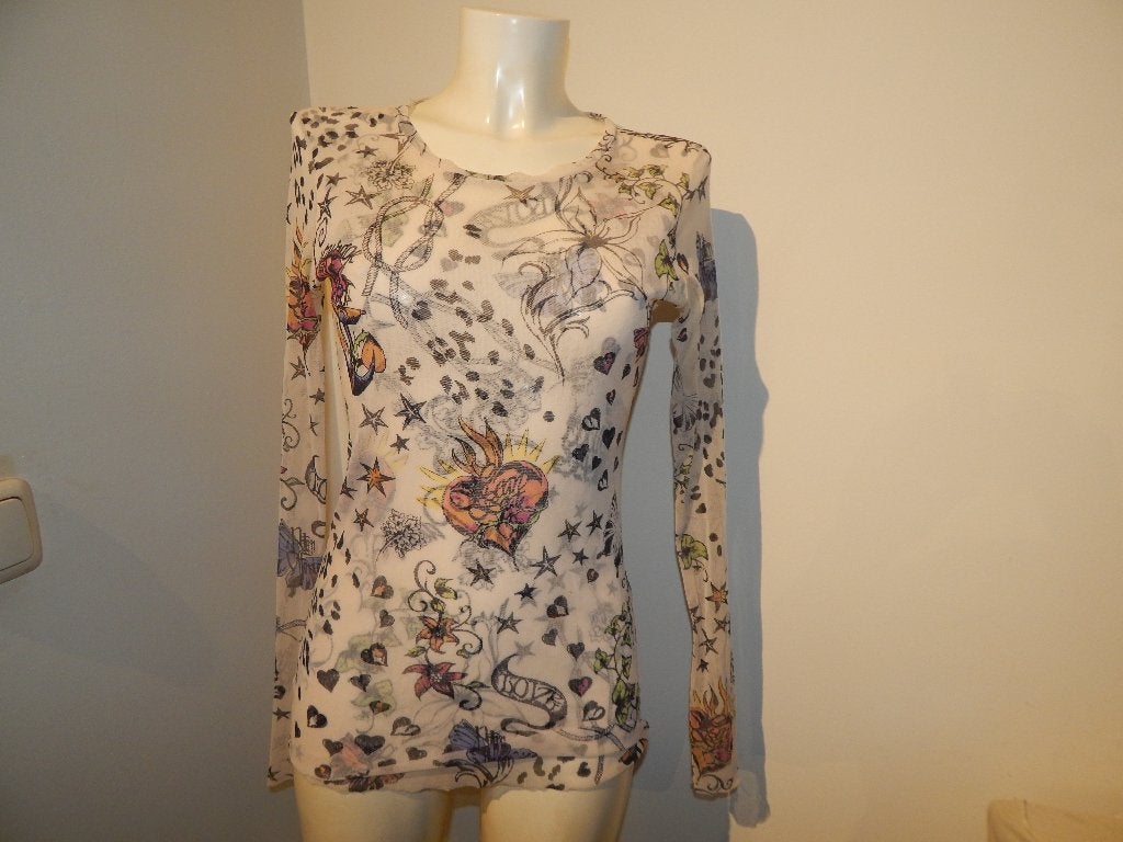 Marccain voile vintage shirt tatoo look printen in kleur N4, Maat 38/40 (M), Overige kleuren, Verzenden, Zo goed als nieuw