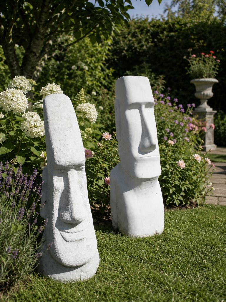 Moai paaseiland tuinbeelden set van 2, Ophalen, Overige typen, Nieuw, Bossewinkel