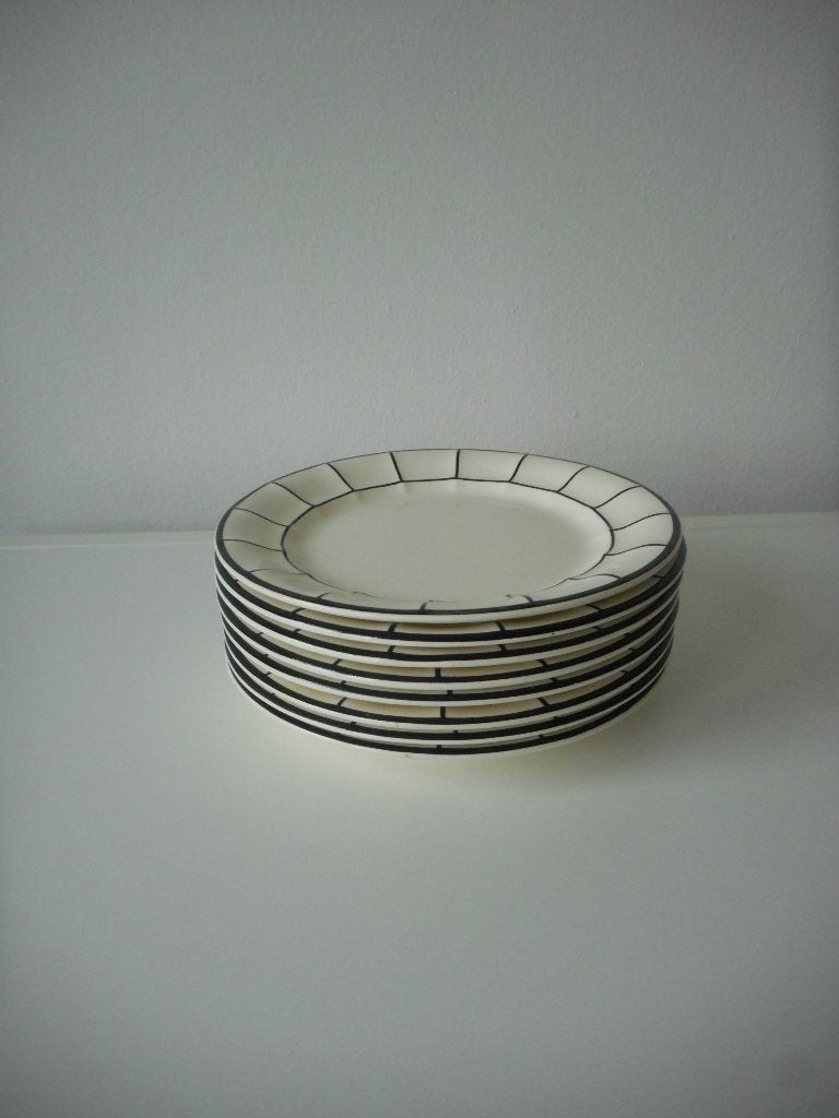 Art Deco porseleinen bord, geometrisch zwart wit 6 stuks, Ophalen of Verzenden
