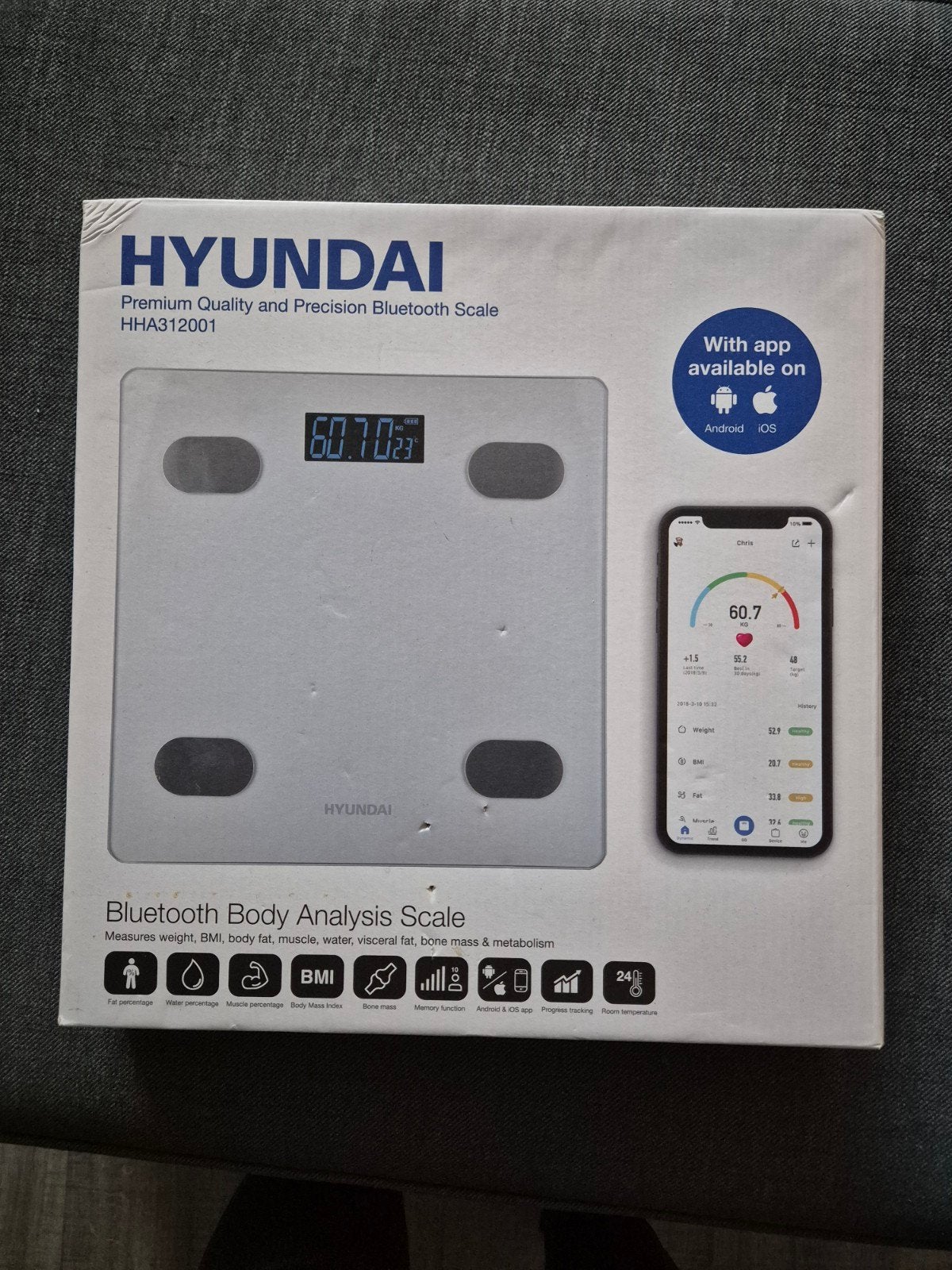 Hyundai Bluetooth Personenweegschaal, 1 tot 500 gram, Nieuw, 100 kg of meer, Ophalen of Verzenden