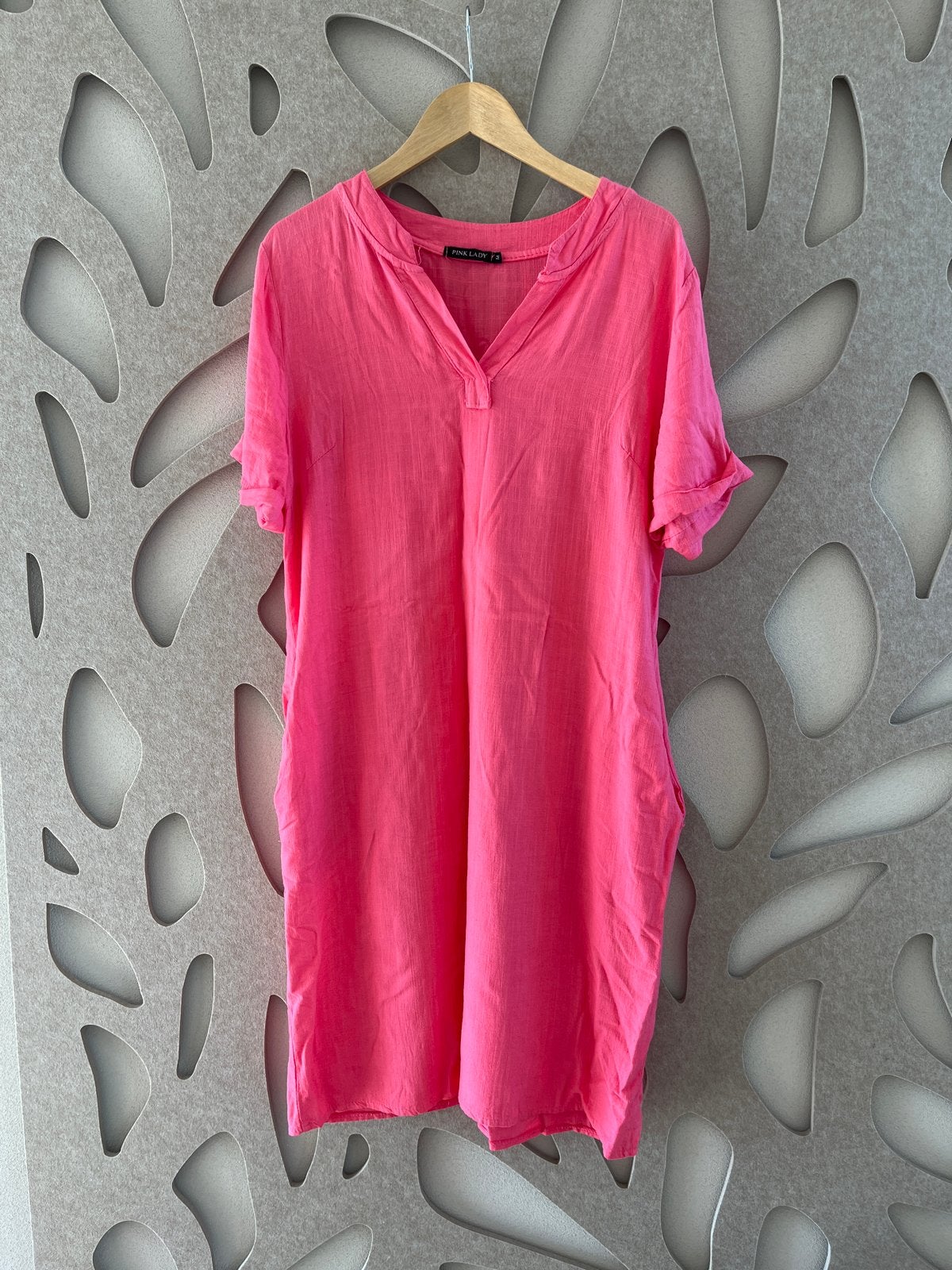 Pink Lady roze linnen jurk maat M, Maat 38/40 (M), Ophalen of Verzenden, Zo goed als nieuw, Knielengte