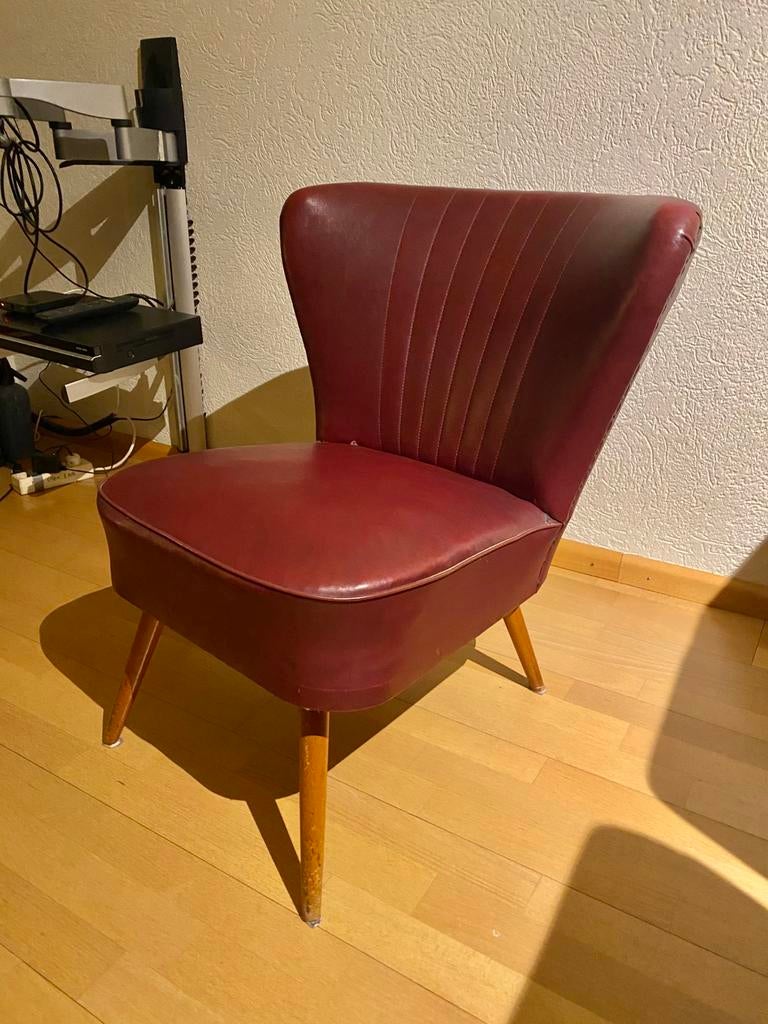Vintage leren cocktail fauteuil, jaren 60, Ophalen, Zo goed als nieuw, Minder dan 75 cm, 50 tot 75 cm