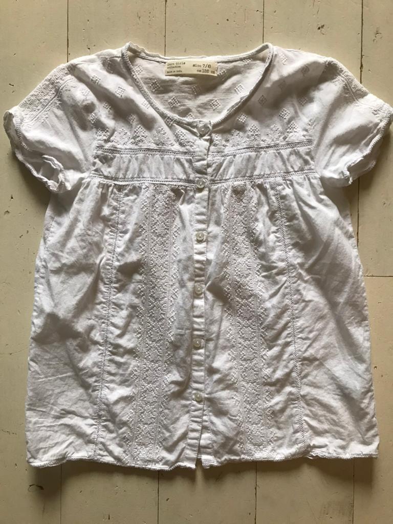 Zara girls witte blouse 128 kant, Ophalen of Verzenden, Zo goed als nieuw, Meisje, Overhemd of Blouse
