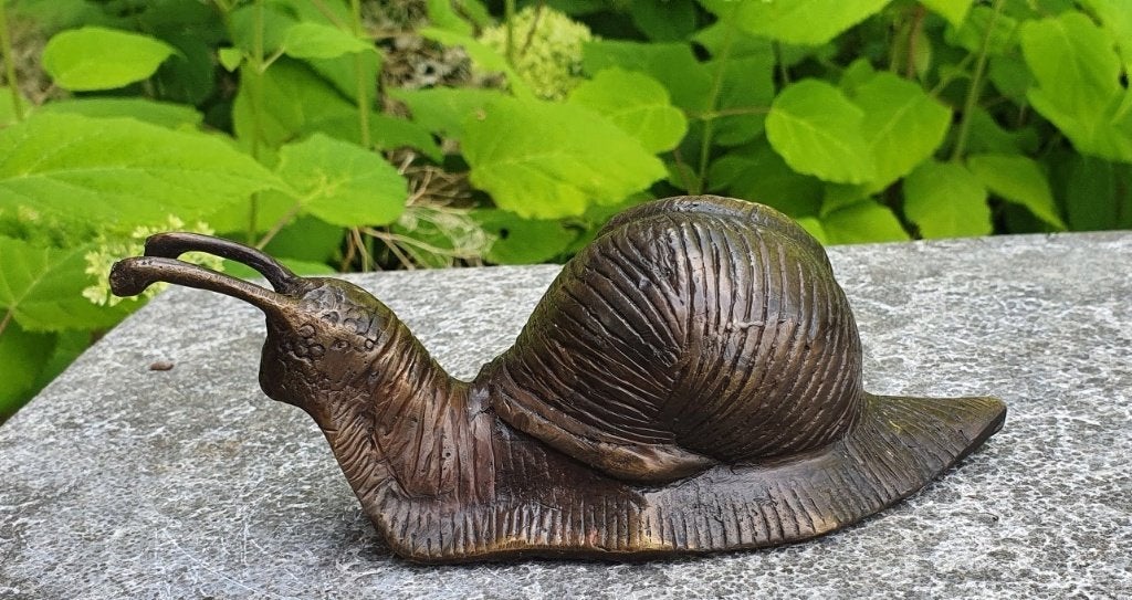 Slak / bronzen beeld / 16 cm lang, Tuin en Terras, Tuinbeelden, Dierenbeeld, Nieuw, Info@huisentuindecoratiemarie.nl, Huis en tuin decoratie marie
