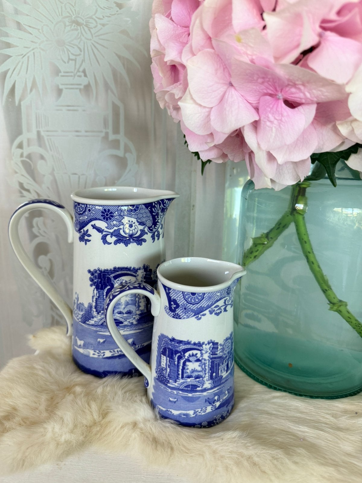 Spode Italian 2x kannen 11 en 17 lolly forcm izgst, Ophalen, Overige materialen, Blauw, Zo goed als nieuw