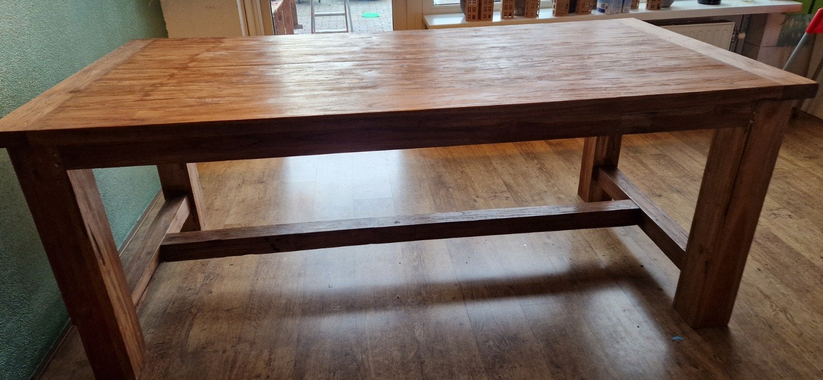 Robuuste massief teakhouten tafel 200x100 cm, Huis en Inrichting, Gebruikt, 100 tot 150 cm, Teakhout, 200 cm of meer