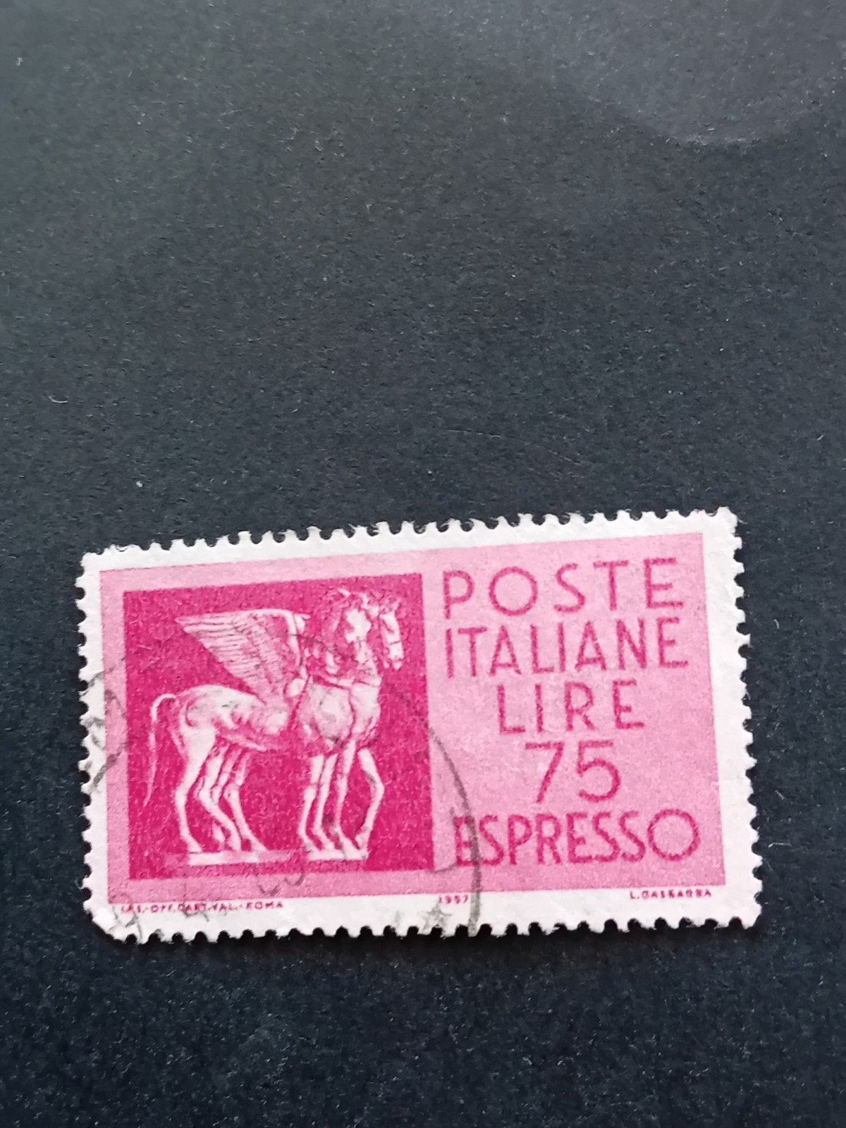 Italiaanse postzegel 75 lire Espresso, gevleugeld paard, Ophalen of Verzenden