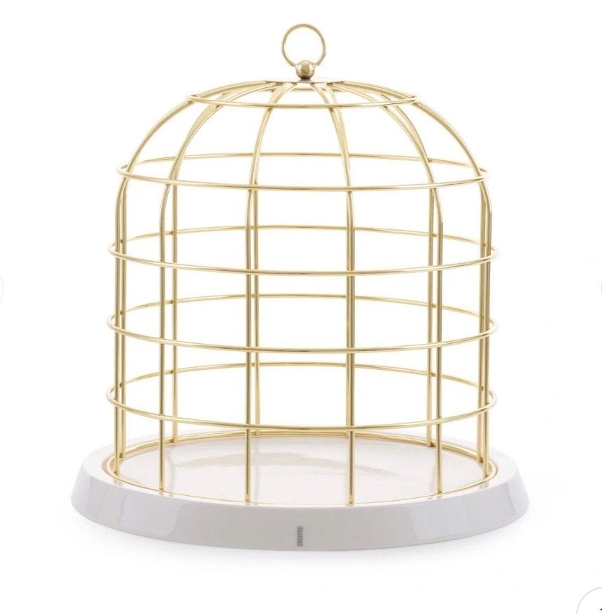Seletti twitable Gouden decoratieve kooi met witte schaal, Ophalen of Verzenden, Zo goed als nieuw, Goud, Metaal