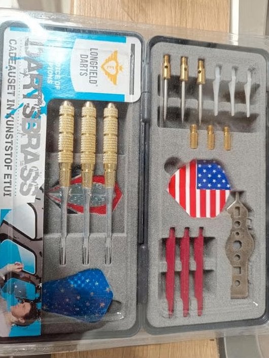 Darts set longfield 18-21 gram met kunststof doos nieuw, Nieuw, Ophalen of Verzenden, Pijlen