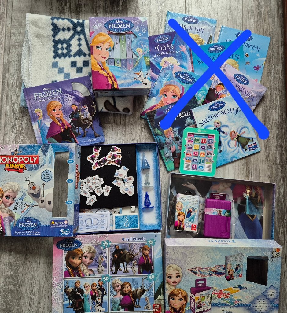 Pakket Frozen, o.a. spelletjes, boek, puzzels, fleece deken, Kinderen en Baby's, Speelgoed | Kinderpuzzels, Ophalen of Verzenden