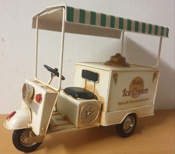 Ijsco bakfiets ijs metalen miniatuur wit blikken model deco, Info@deconoord.nl, Deco Noord, Nieuw, Ophalen of Verzenden