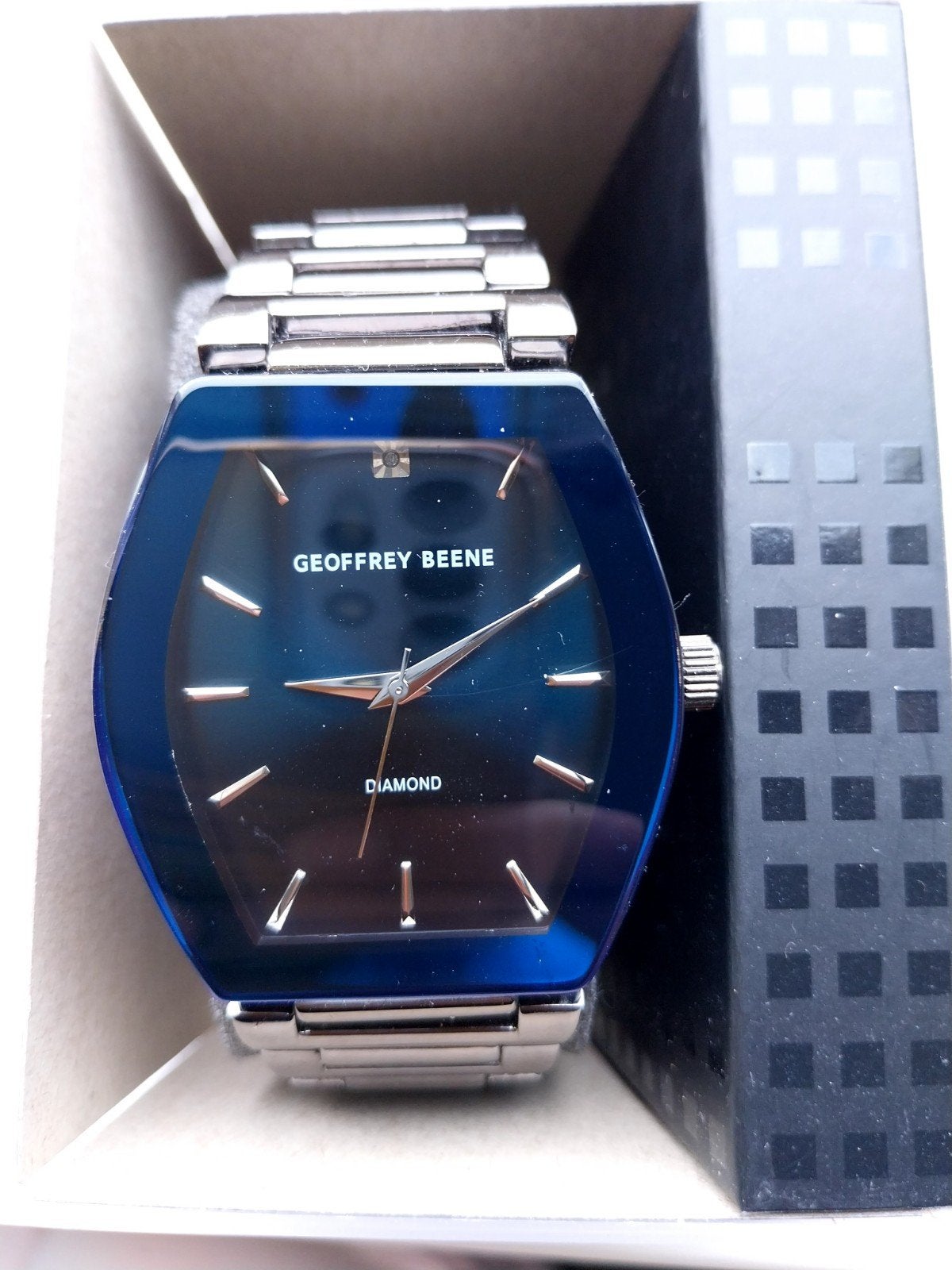 Geoffrey Beene Diamond Horloge - Zo goed als nieuw, Sieraden, Tassen en Uiterlijk, Horloges | Heren, Overige merken, Staal, Staal