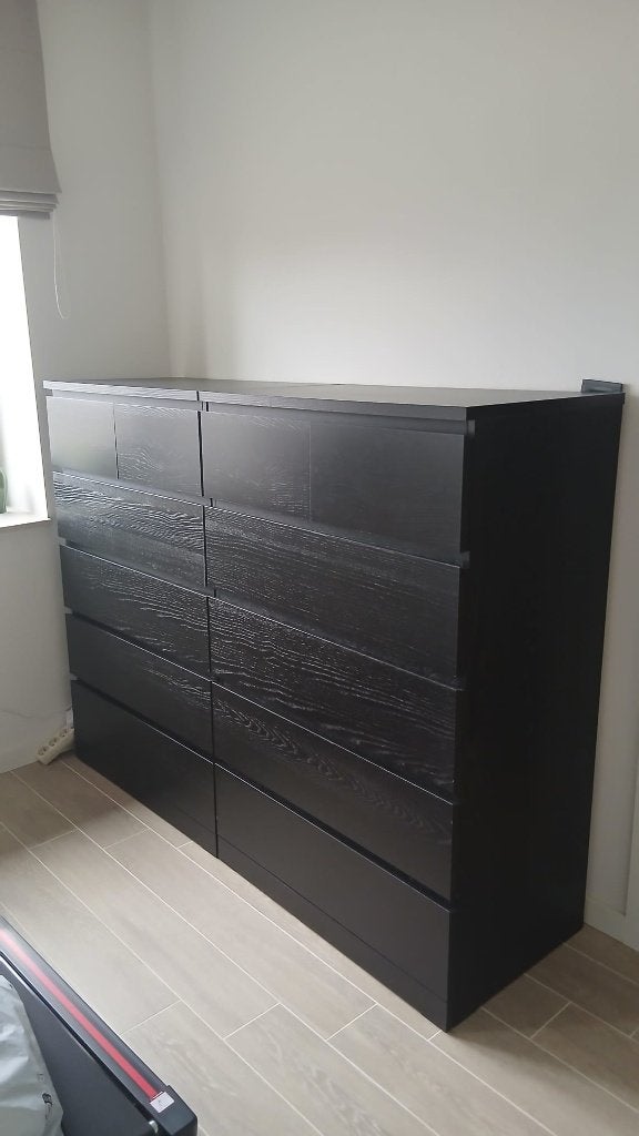 IKEA MALM kast – 6 lades – Zwart – 80 cm | Zo goed als nieuw, Ophalen, 5 laden of meer, Eikenhout, 50 tot 100 cm