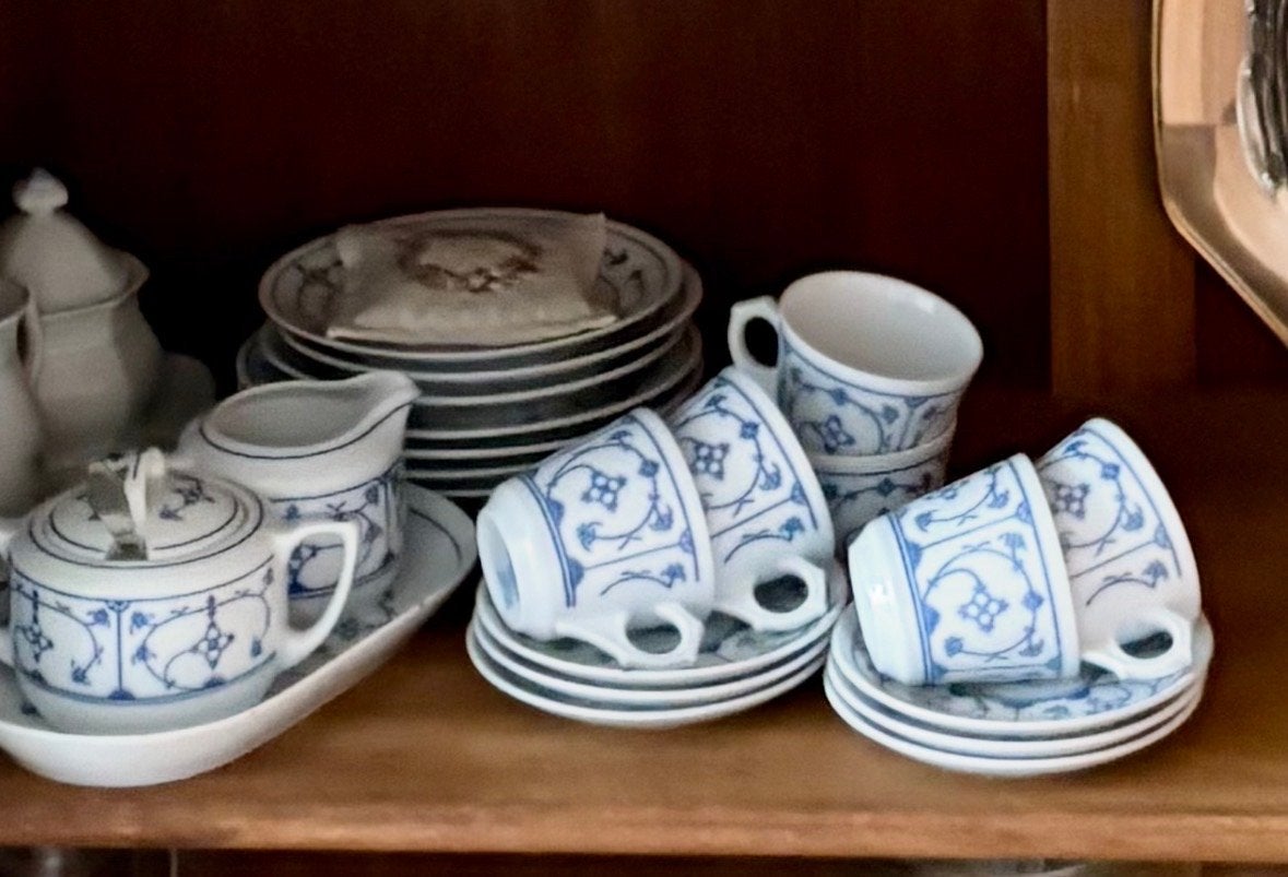 Saksisch Blauw Koffie/Theeservies - Suikerpot, Melkkan, Ophalen, Gebruikt, Overige stijlen, Kop(pen) en/of Schotel(s)