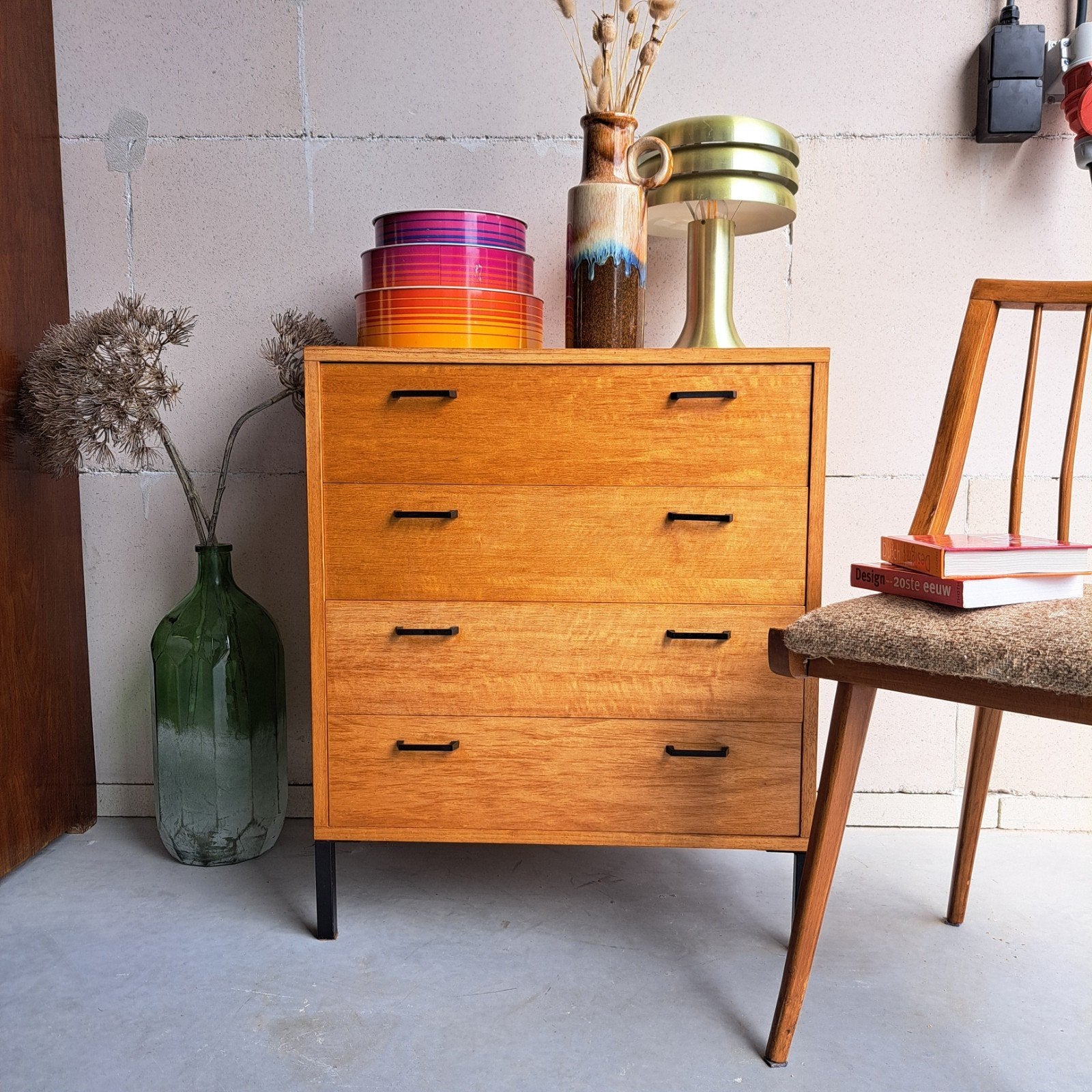 Vintage Mid-Century Ladenkast Simplalux Uden Jaren '60, Gebruikt, Mid-century, Vintage, Jaren '60, 3 of 4 laden, Minder dan 100 cm