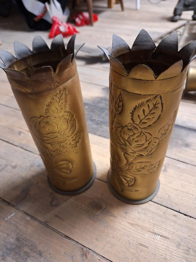2 Koperen Hulzen - Decoratieve Vazen met Rozenmotief, Ophalen of Verzenden