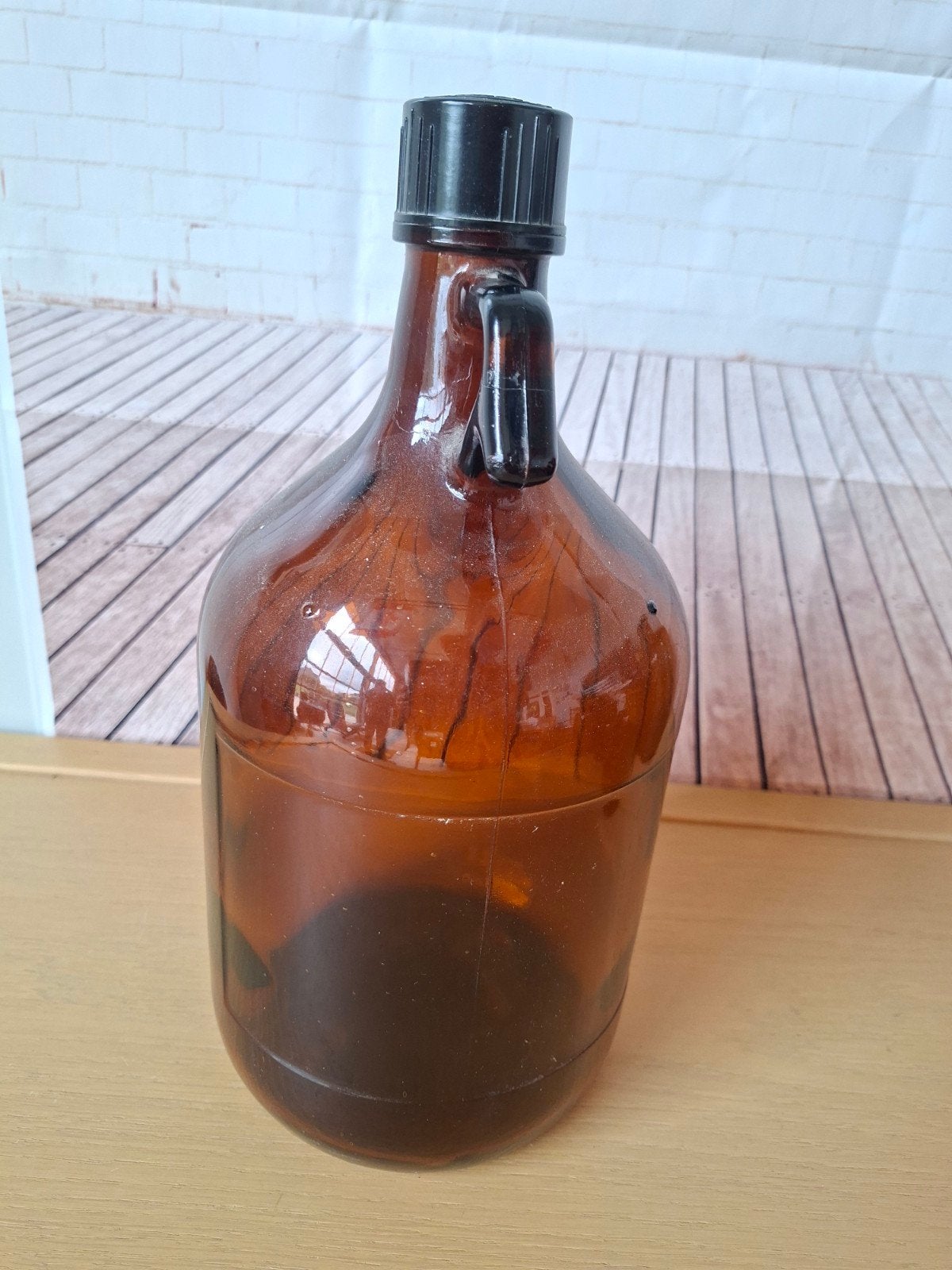 Vintage Baker's Bruine Glazen Fles met Handvat, Ophalen of Verzenden