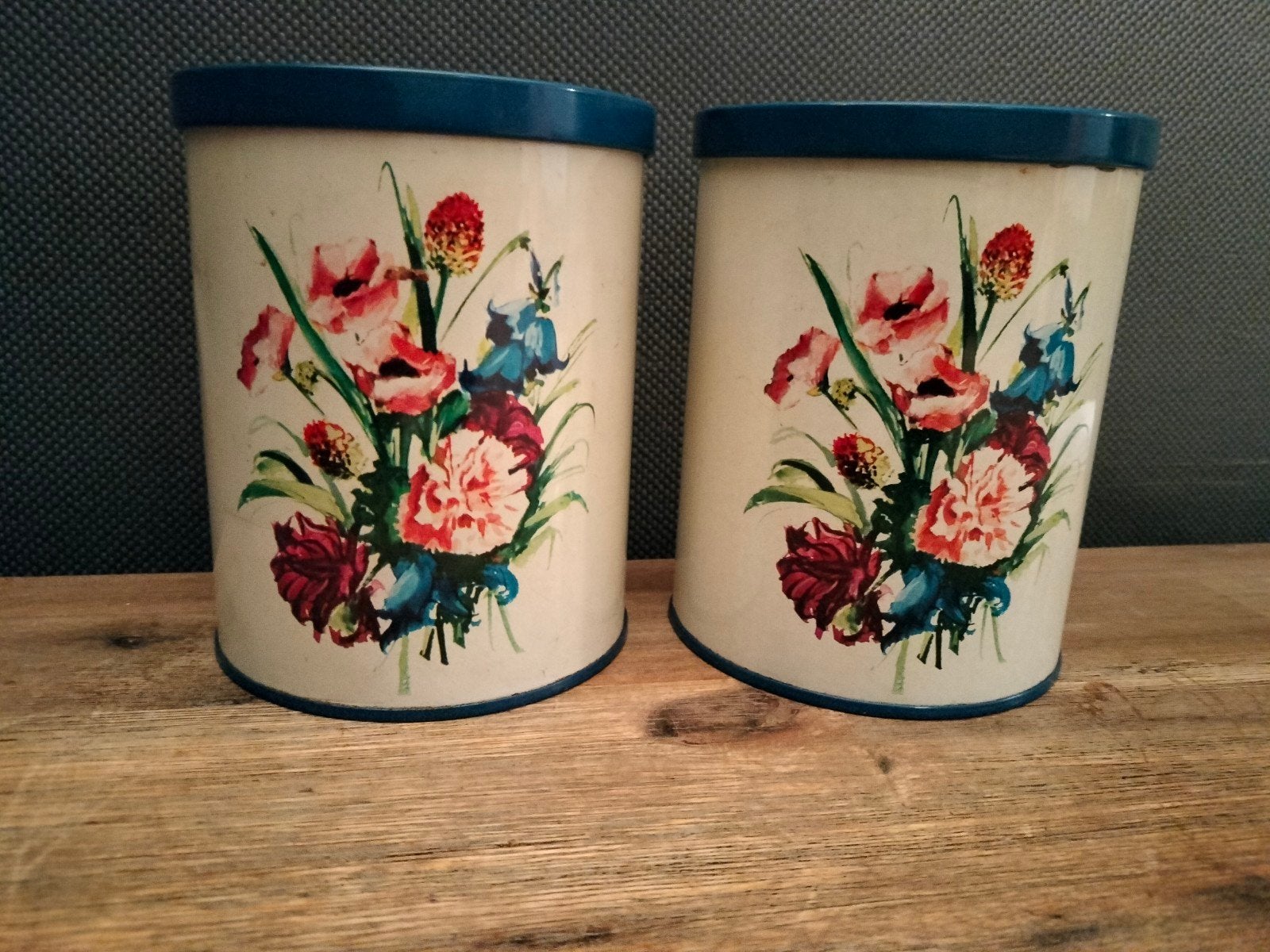 Vintage voorraadblikken met bloemendecor (set van 2), Antiek en Kunst, Ophalen of Verzenden