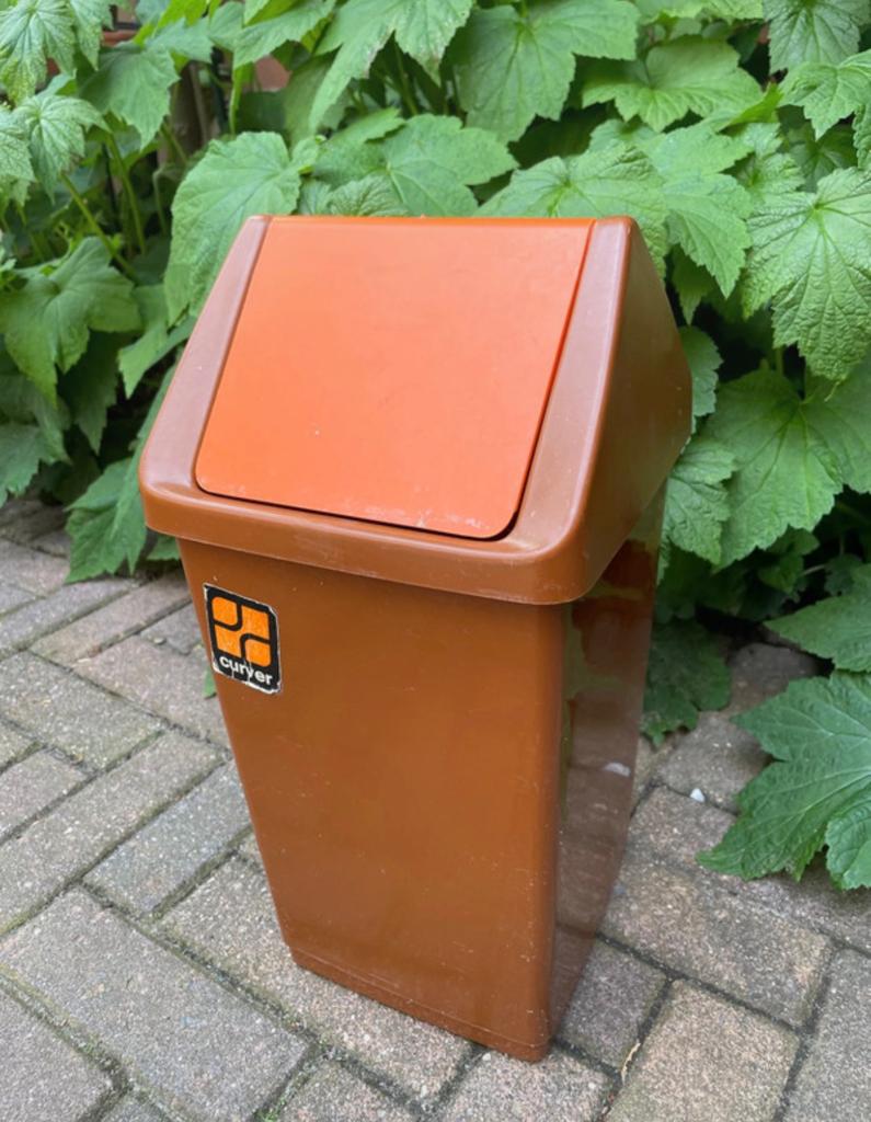 Retro prullenbak van Curver in oranje/bruin, Ophalen of Verzenden, Gebruikt