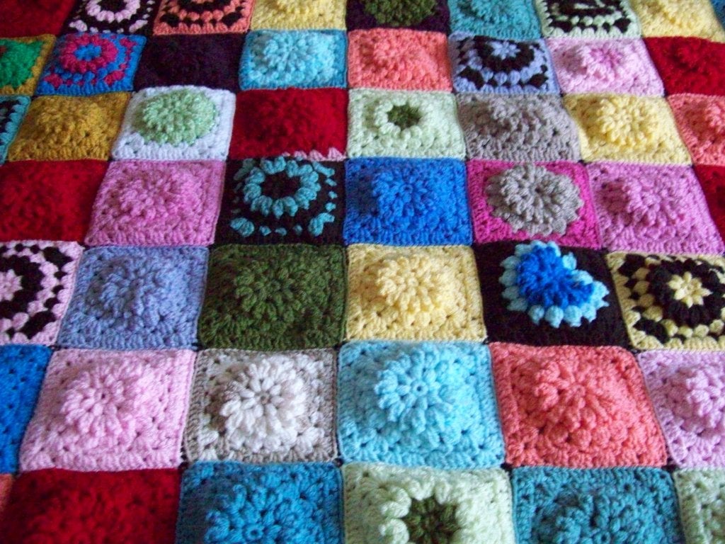 Gehaakte Plaid met Bloemen., Gehaakt, Wol, Nieuw, Ophalen of Verzenden