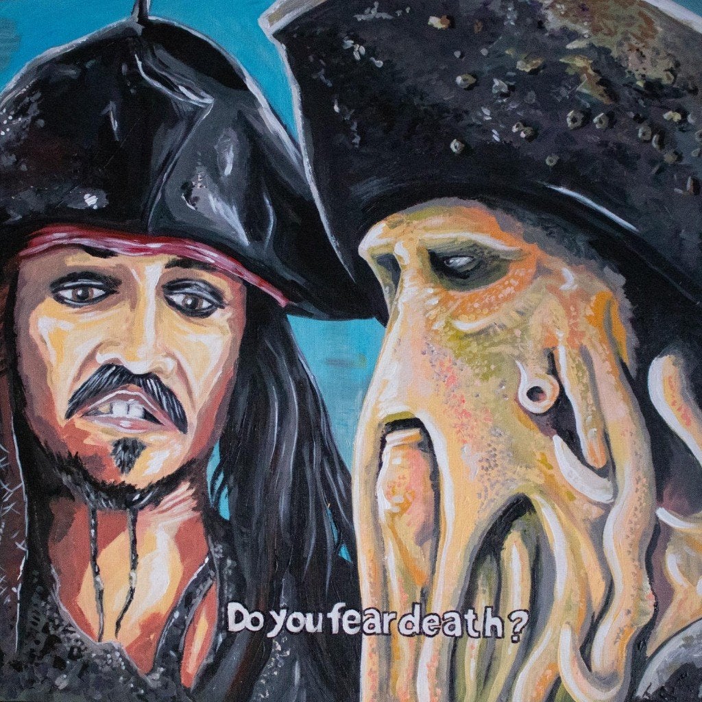 Pirates of the Caribbean - 90x90cm - acrylverf- gesigneerd, Antiek en Kunst, Ophalen, Gelimiteerde oplage, Acrylverf, Film