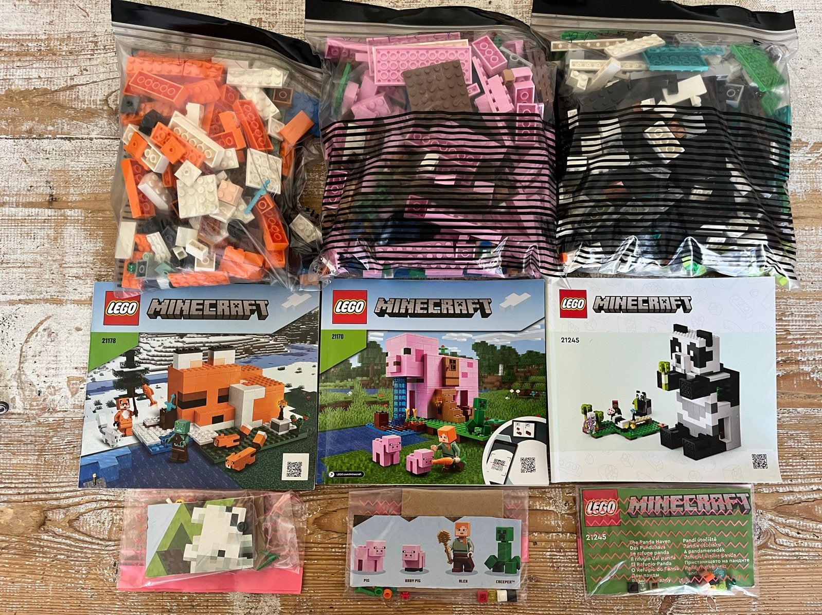 LEGO Minecraft Set: Vossen-, Varkens- & Panda Huis (3 sets), Minecraft, Lego, Ophalen of Verzenden, Zo goed als nieuw