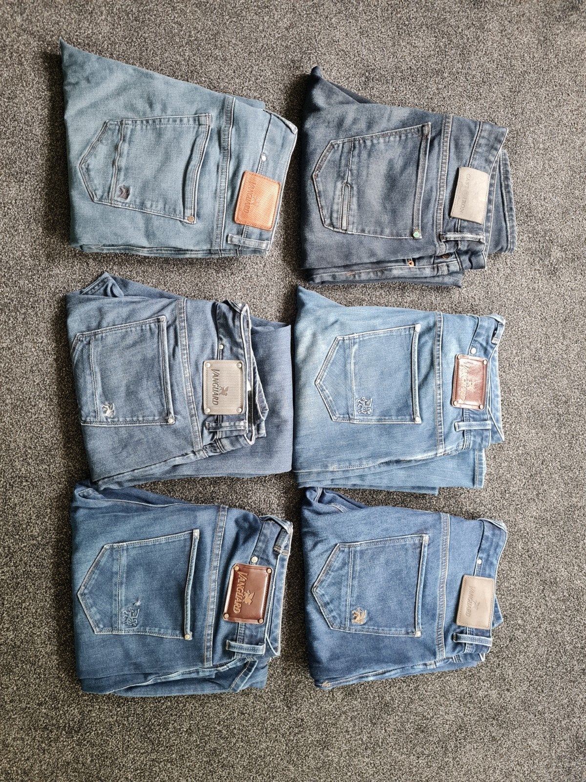 5x zgan Vanguard en 1x Cast Iron mt 31/34 in 1 koop €120,-, Blauw, W32 (confectie 46) of kleiner, Ophalen of Verzenden, Zo goed als nieuw