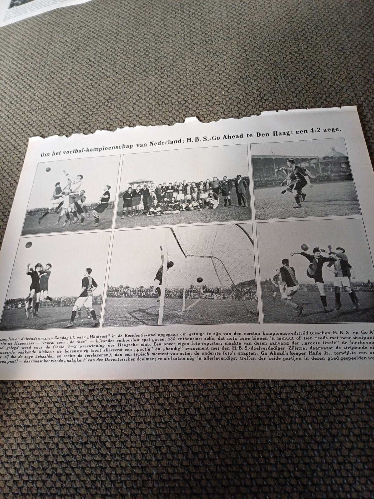 knipsel voetbalwedstrijd kampioen Nederland H.B.S. -Go Ahead, Ophalen of Verzenden, Gebruikt, Overige binnenlandse clubs, Poster, Plaatje of Sticker