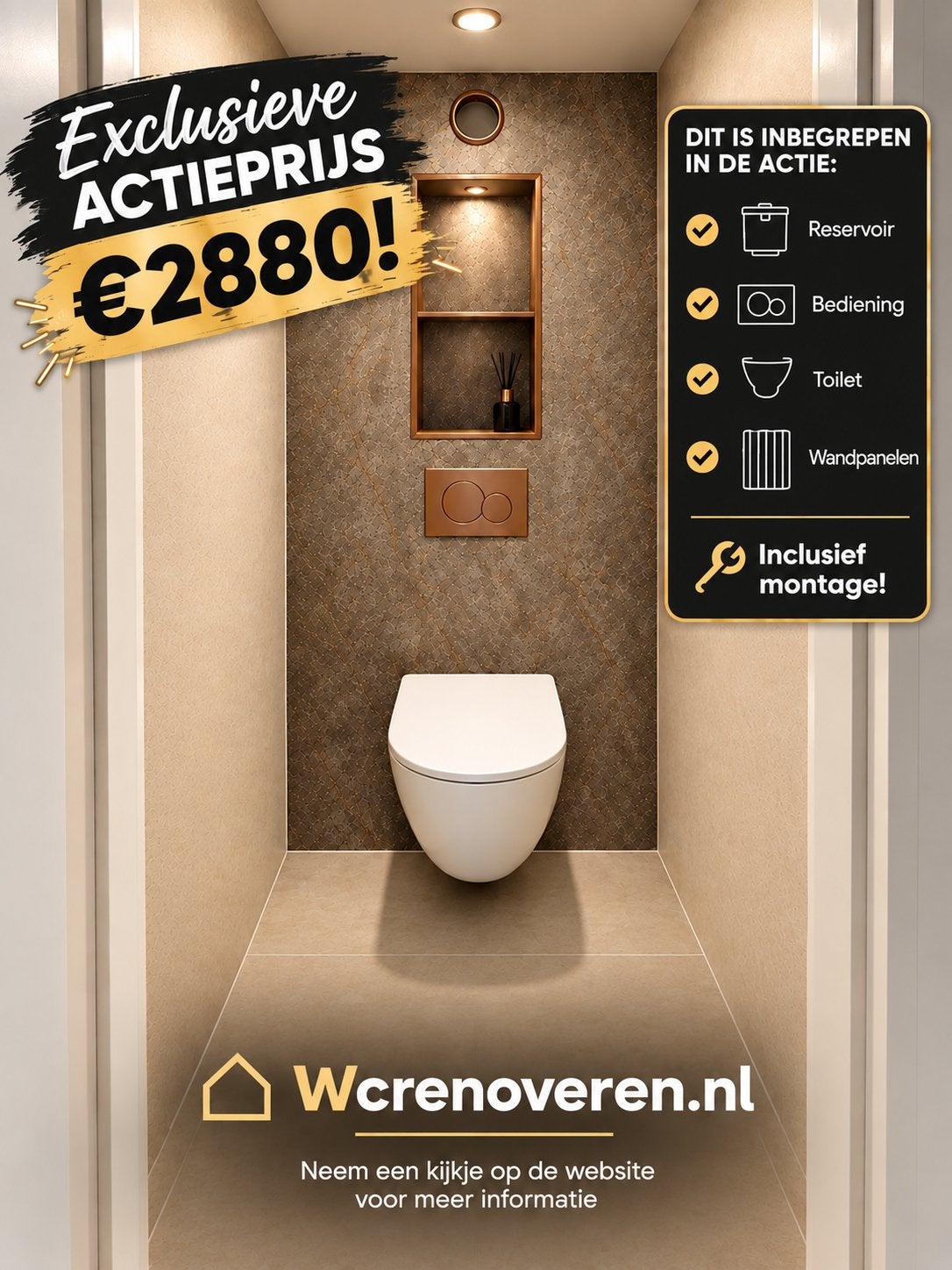 ✅ ACTIE! TOILET RENOVATIE – WANDPANELEN, SANITAIR & MONTAGE, Garantie, Tegelzetten