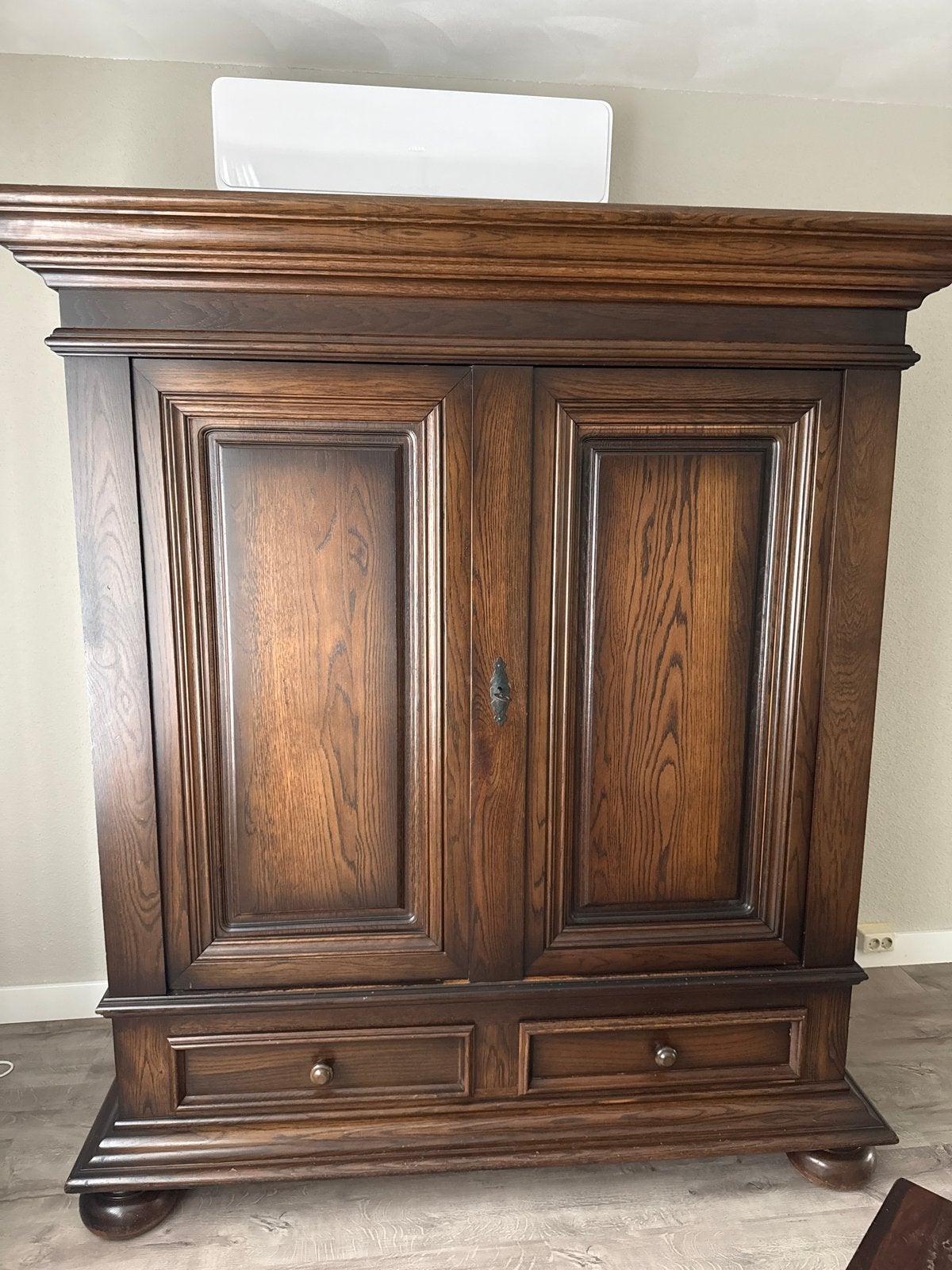 Houten kast met twee deuren en lades, Huis en Inrichting, Kasten | Wandmeubels, Ophalen, Gebruikt, 25 tot 50 cm, Minder dan 150 cm
