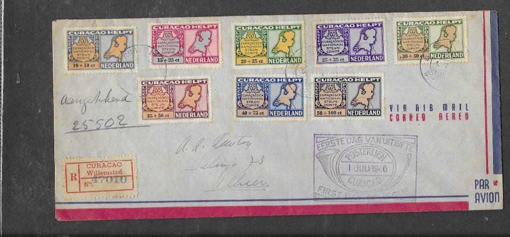Antillen, FDC Curacao, 1946, gestempeld, Ophalen of Verzenden, Gestempeld