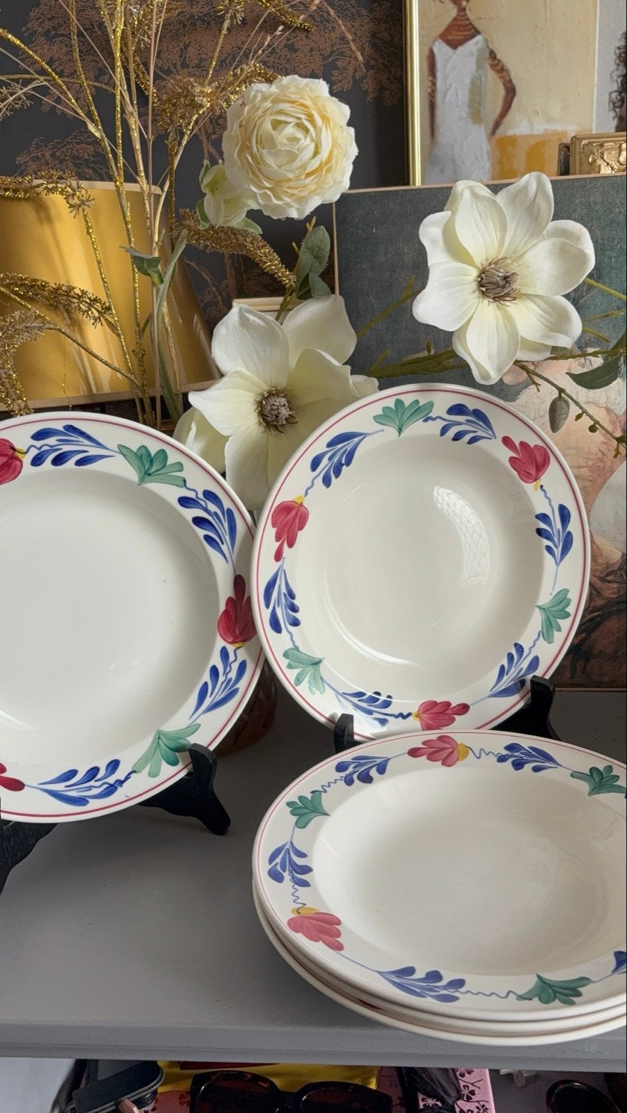Set van 5 Royal Sphinx Maastricht diepe borden, handgeschild, Antiek en Kunst, Antiek | Servies los, Ophalen of Verzenden