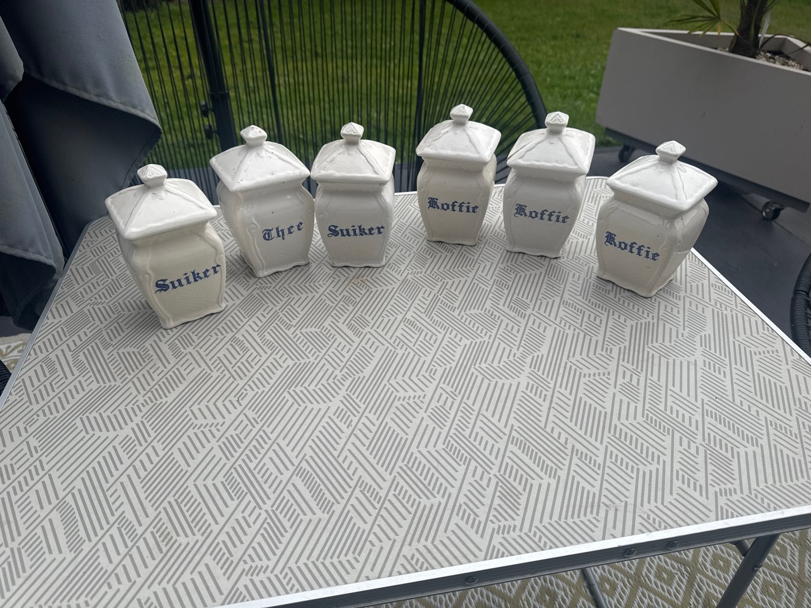 Set van 6 vintage voorraadpotten - Koffie, Thee, Suiker, Ophalen of Verzenden