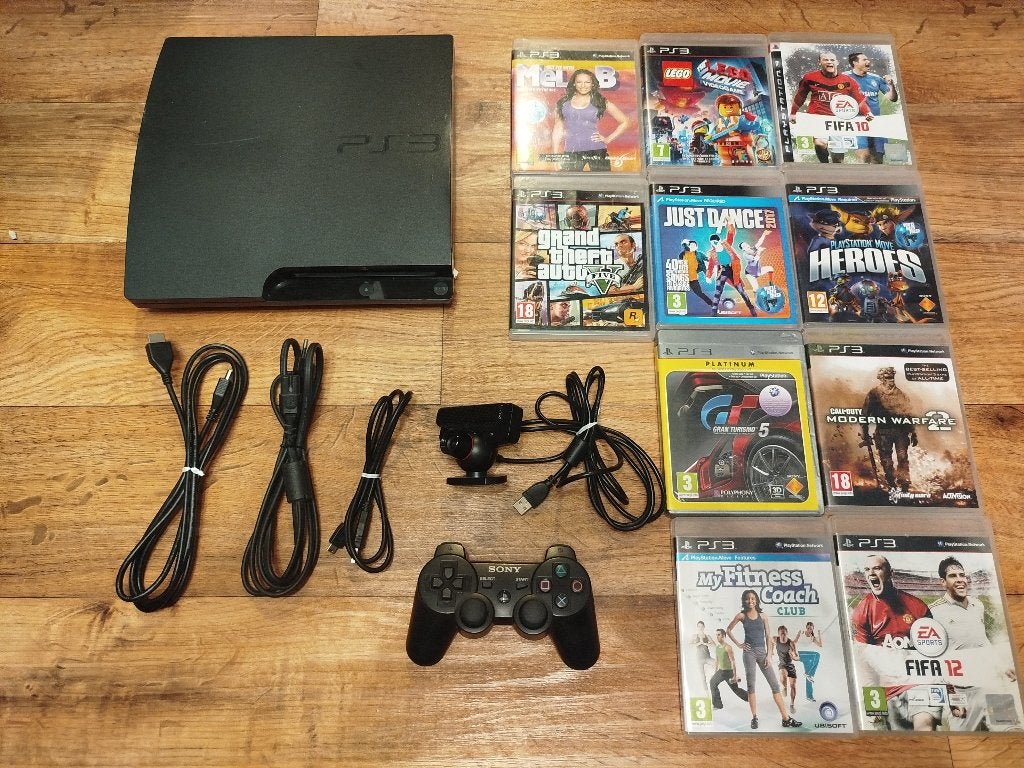 Playstation 3 Slim 320GB + controller, camera & 10 spellen, 320 GB, Ophalen of Verzenden, Zo goed als nieuw, Met harde schijf