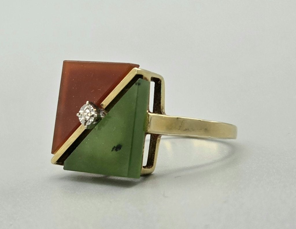 Gouden Vintage ring carneool aventurijn diamant. 2026/193., Overige kleuren, ., Ophalen of Verzenden, Zo goed als nieuw
