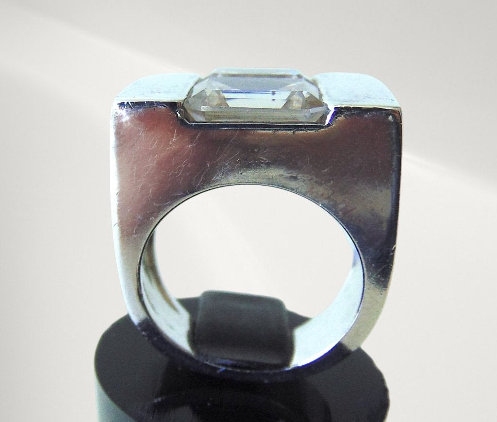 Robuuste zilveren MODERNIST kristalglas ring M16,5!, Met kristal, Verzenden, X, Dame