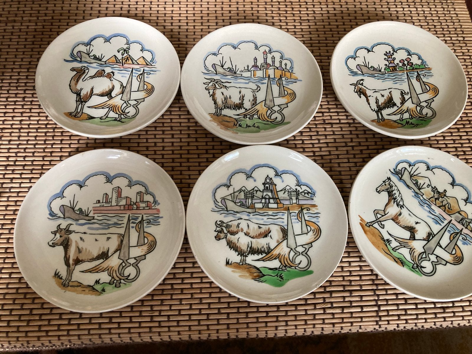 Set van 6 vintage decoratieve bordjes van Heugten, Antiek en Kunst, Ophalen of Verzenden