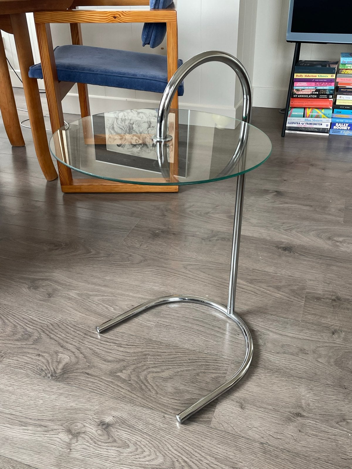 Vintage IKEA RY bijzettafel Tord Björklund chroom glas, Ophalen, Minder dan 55 cm, Gebruikt, Rond
