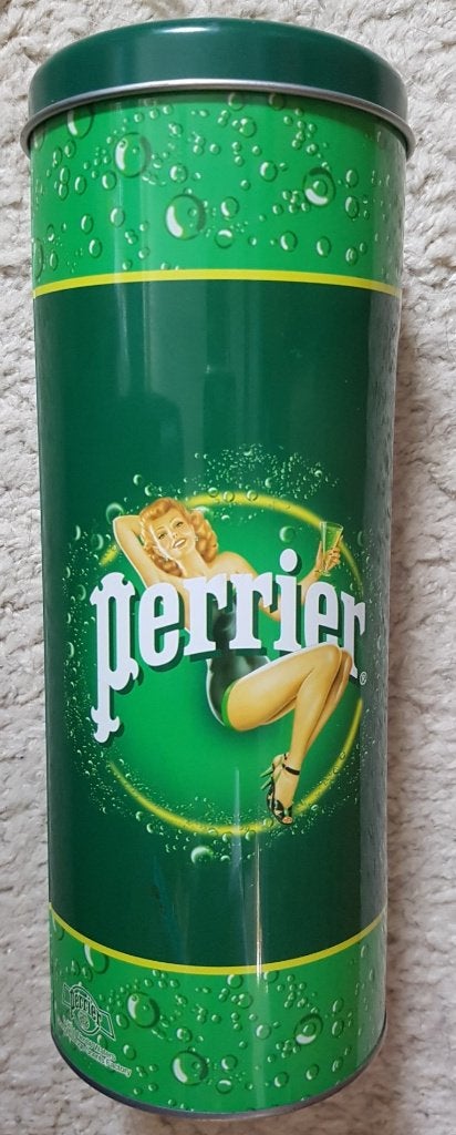 Perrier blik - langwerpig - IZGST - met Perrier-dame & logo, Ophalen of Verzenden, Zo goed als nieuw, Overige, Overige merken