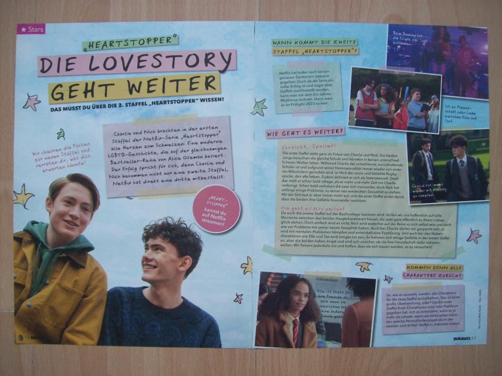 Artikel over Heartstopper 2x A4 uit Duits tijdschrift Bravo, Ophalen of Verzenden, Nieuw, Boek, Tijdschrift of Artikel